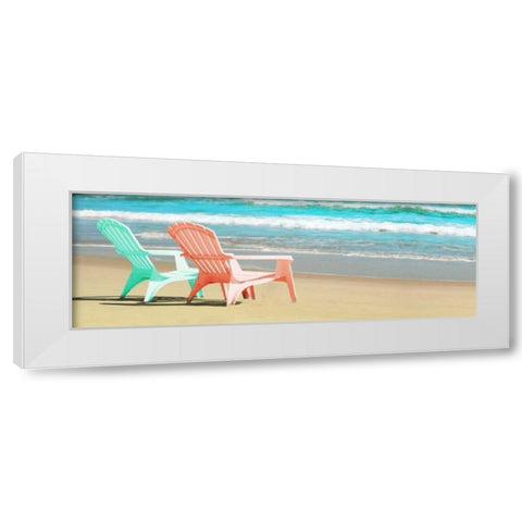 Bright Adirondak Chairs on the beach White Modern Wood Framed Art Print by Foschino, Suzanne