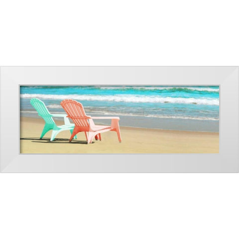 Bright Adirondak Chairs on the beach White Modern Wood Framed Art Print by Foschino, Suzanne
