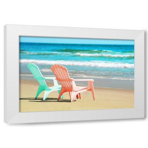 Adirondak Chairs on the beach White Modern Wood Framed Art Print by Foschino, Suzanne