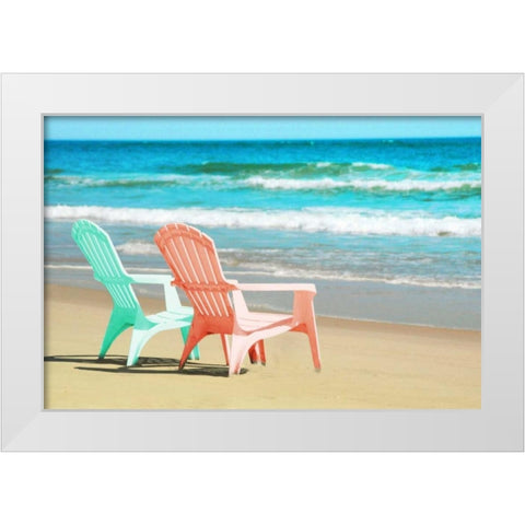 Adirondak Chairs on the beach White Modern Wood Framed Art Print by Foschino, Suzanne