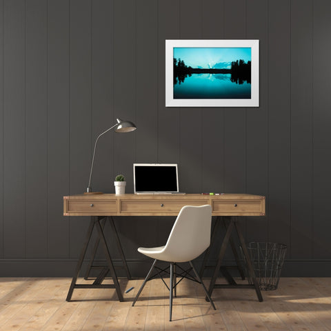 Sunset Lake Teal White Modern Wood Framed Art Print by Foschino, Suzanne