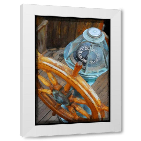 Old Sailboats Ship Wheel White Modern Wood Framed Art Print by Foschino, Suzanne