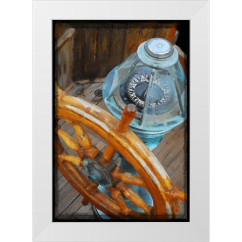Old Sailboats Ship Wheel White Modern Wood Framed Art Print by Foschino, Suzanne