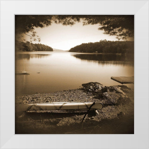 Canoe on Shore Sepia 1 White Modern Wood Framed Art Print by Foschino, Suzanne
