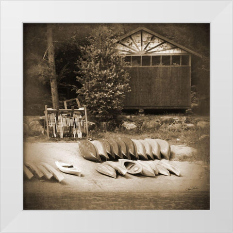 Sepia Lake Canoe House White Modern Wood Framed Art Print by Foschino, Suzanne