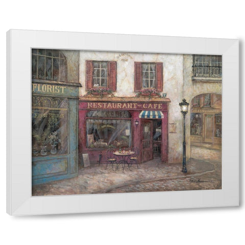 Table For Two White Modern Wood Framed Art Print by Manning, Ruane