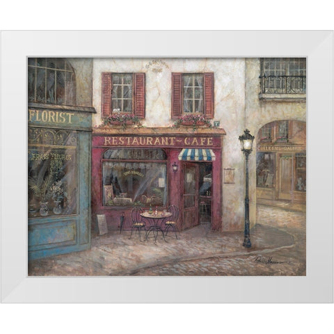 Table For Two White Modern Wood Framed Art Print by Manning, Ruane