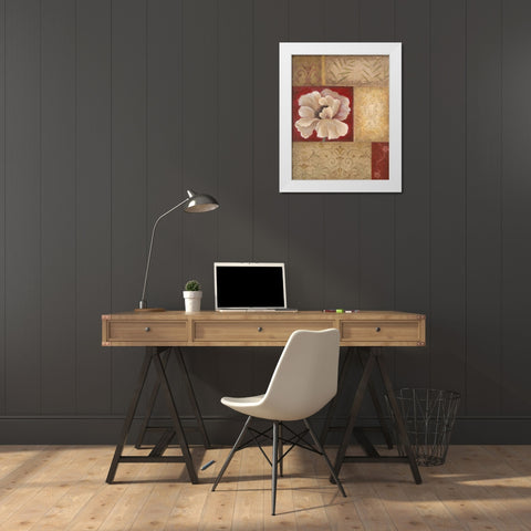 Patchwork Poppy White Modern Wood Framed Art Print by Tava Studios