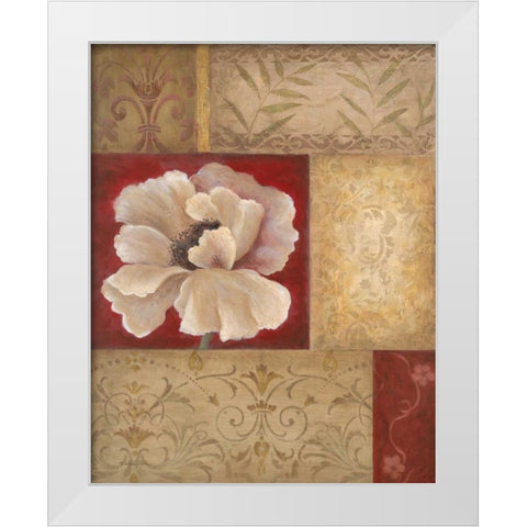 Patchwork Poppy White Modern Wood Framed Art Print by Tava Studios