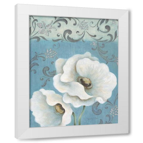 Poppies on Blue II White Modern Wood Framed Art Print by Tava Studios