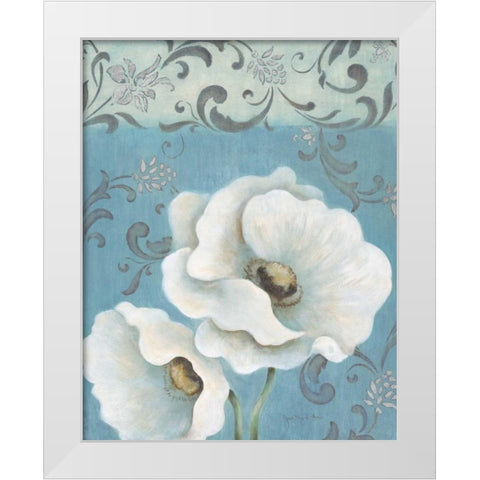 Poppies on Blue II White Modern Wood Framed Art Print by Tava Studios