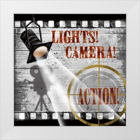 Lights-Camera White Modern Wood Framed Art Print by Knutsen, Conrad
