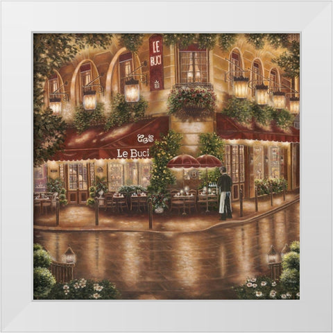Cafe le Buci White Modern Wood Framed Art Print by Brown, Betsy