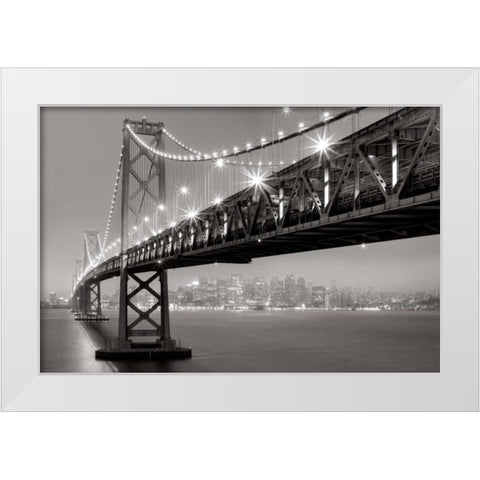 Bay Bridge at Night White Modern Wood Framed Art Print by Reed, Aaron