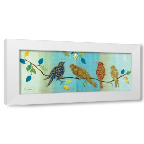 Bird Chat I White Modern Wood Framed Art Print by Tava Studios