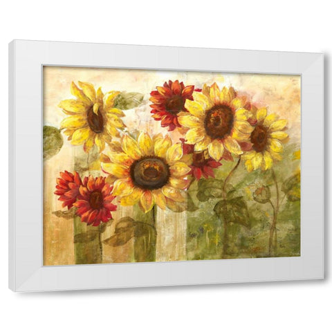 Sunflowers Delight White Modern Wood Framed Art Print by Nan