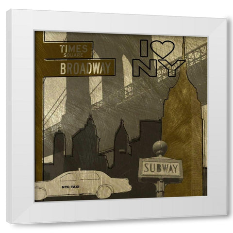 I Love NY In Gray White Modern Wood Framed Art Print by Craven, Katrina
