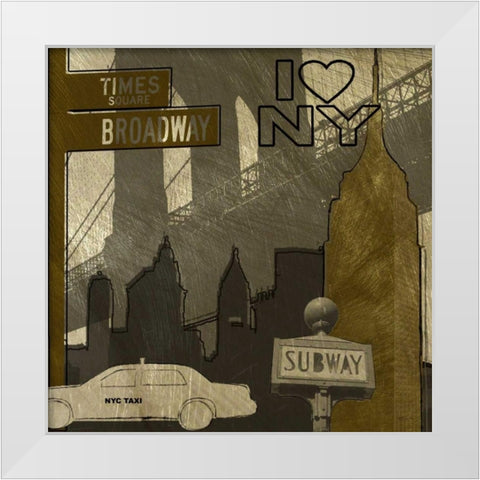 I Love NY In Gray White Modern Wood Framed Art Print by Craven, Katrina
