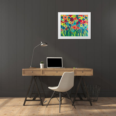 Popping Posies White Modern Wood Framed Art Print by Donovan, Maria