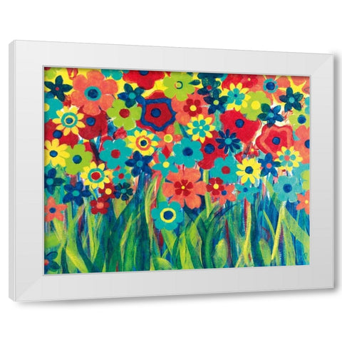 Popping Posies White Modern Wood Framed Art Print by Donovan, Maria