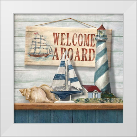 Welcome Aboard White Modern Wood Framed Art Print by Knutsen, Conrad