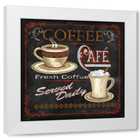 Coffee Cafe White Modern Wood Framed Art Print by Knutsen, Conrad