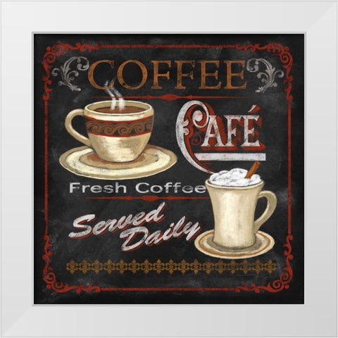 Coffee Cafe White Modern Wood Framed Art Print by Knutsen, Conrad