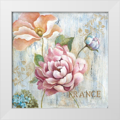 French Garden White Modern Wood Framed Art Print by Tava Studios