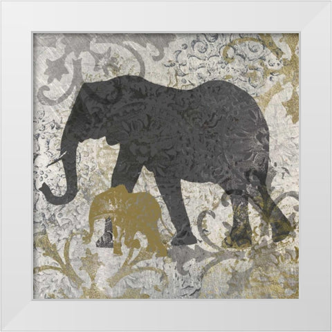Elephants Exotiques White Modern Wood Framed Art Print by Craven, Katrina