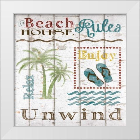 Beach House Rules White Modern Wood Framed Art Print by Craven, Katrina