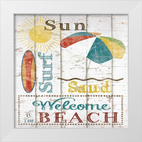 Sun Surf and Sand White Modern Wood Framed Art Print by Craven, Katrina