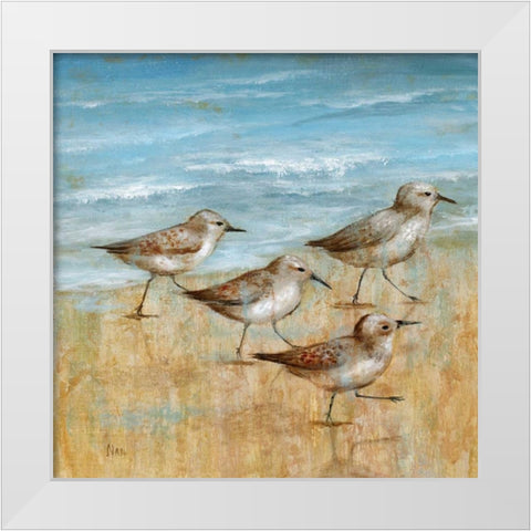 Sandpipers I White Modern Wood Framed Art Print by Nan