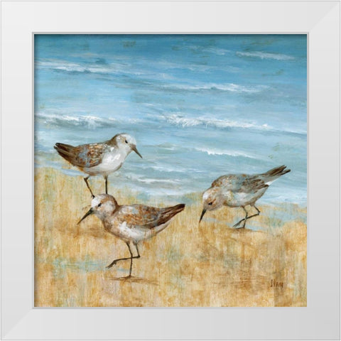 Sandpipers II White Modern Wood Framed Art Print by Nan