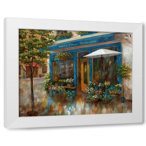 Annas Corner Flower Shop White Modern Wood Framed Art Print by Nan