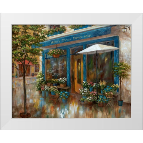 Annas Corner Flower Shop White Modern Wood Framed Art Print by Nan