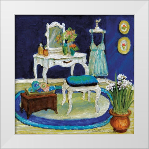 Blue Boudoir I White Modern Wood Framed Art Print by Olson, Charlene