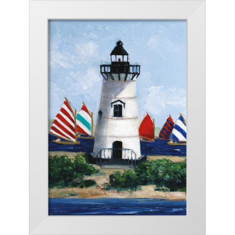 Brandt Point Lighthouse White Modern Wood Framed Art Print by Swatland, Sally