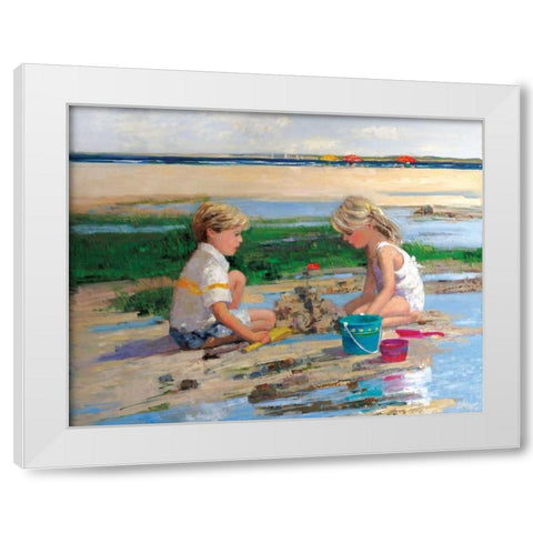 Building Sand Castles White Modern Wood Framed Art Print by Swatland, Sally