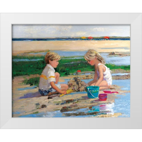 Building Sand Castles White Modern Wood Framed Art Print by Swatland, Sally