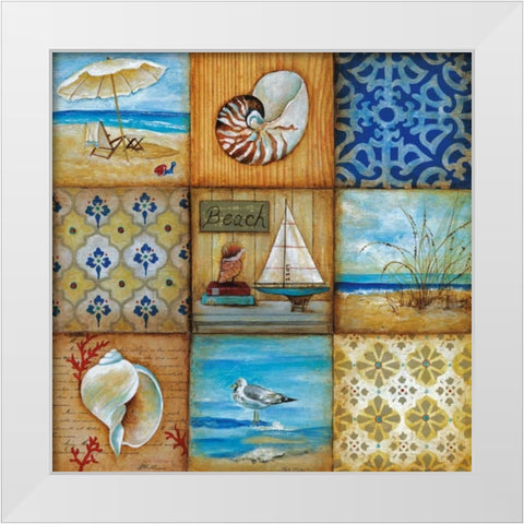 Beach Scenes White Modern Wood Framed Art Print by Tava Studios