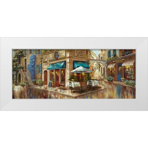 La Cafe de Rue White Modern Wood Framed Art Print by Nan