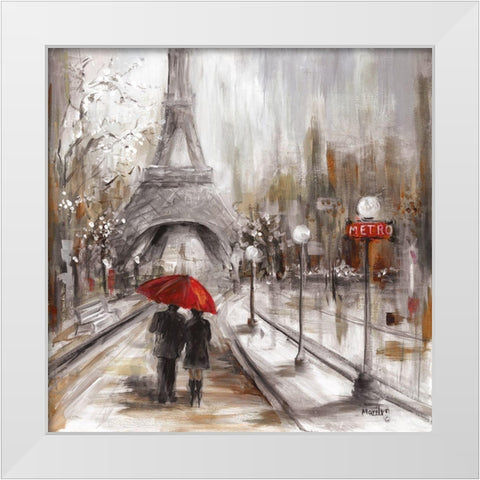 Rainy Paris White Modern Wood Framed Art Print by Dunlap, Marilyn