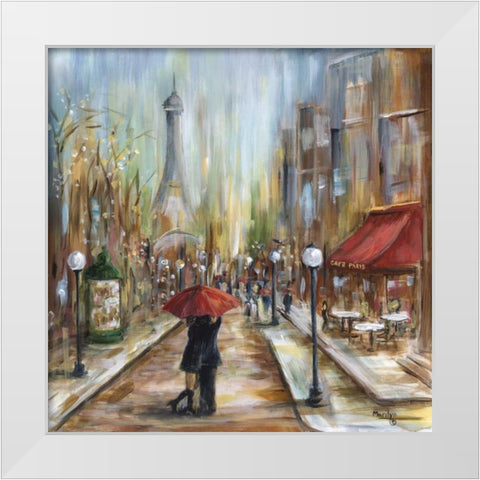 Kiss Me in Paris White Modern Wood Framed Art Print by Dunlap, Marilyn