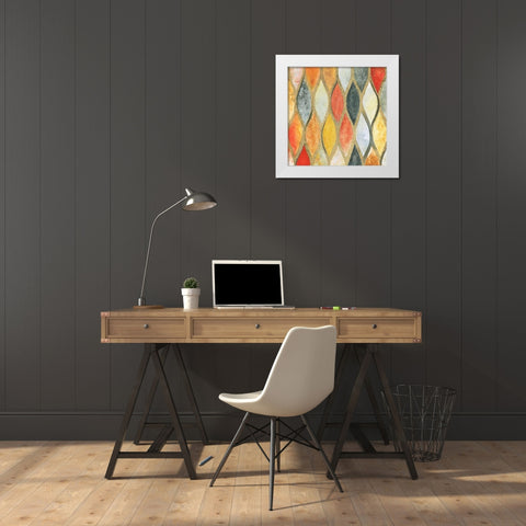 Teardrop Mosaic White Modern Wood Framed Art Print by Tava Studios
