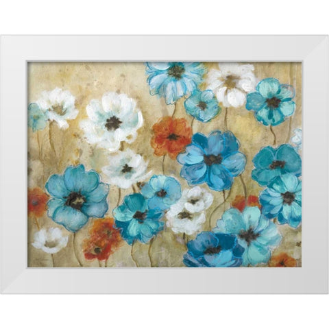 Blue Flower Field White Modern Wood Framed Art Print by Robinson, Carol