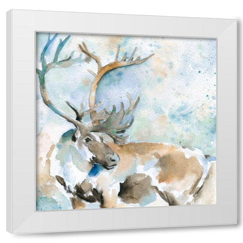 Caribou On Blue White Modern Wood Framed Art Print by Robinson, Carol