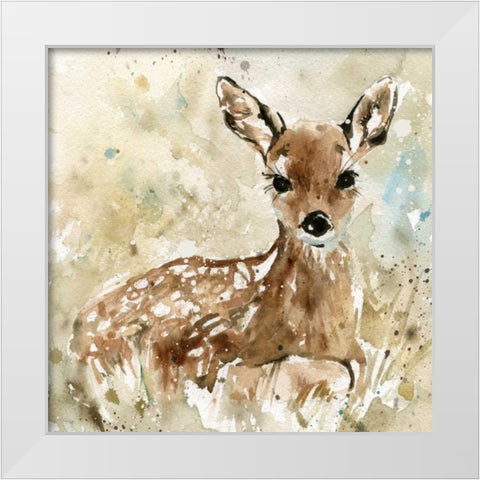 Fawn In Spring White Modern Wood Framed Art Print by Robinson, Carol