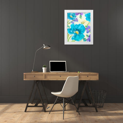 Bright Poppy Blue I White Modern Wood Framed Art Print by Nan