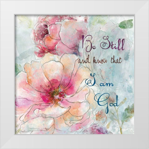 Scripture Flowers White Modern Wood Framed Art Print by Robinson, Carol