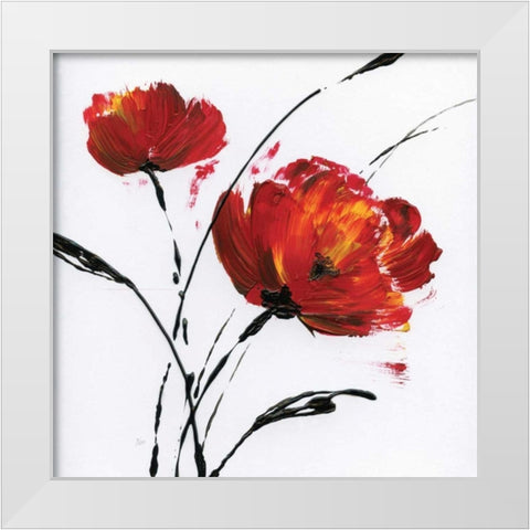 Red Poppy Splash I White Modern Wood Framed Art Print by Nan
